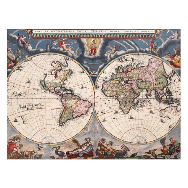 Quadro mappamondo Mappa storica del mondo Nova Et Accuratissima del 1664