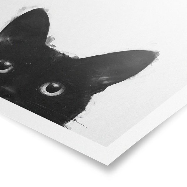 Poster Illustrazione pittura Gatto nero su bianco in formato