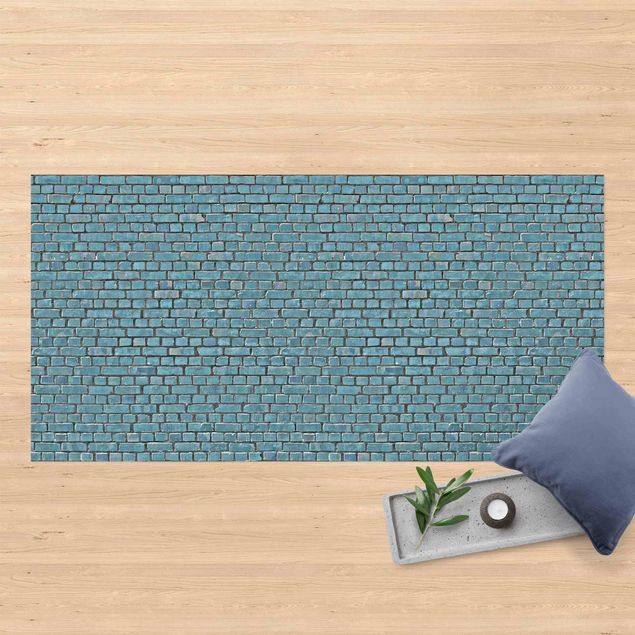 Passatoie Carta da parati effetto mattoni e piastrelle in blu turchese