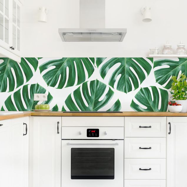 Rivestimenti per cucina con disegni Monstera a foglie verdi tropicali