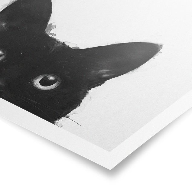 Quadri neri Illustrazione - Gatto nero su pittura bianca