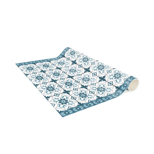 tappeto design moderno Mix di piastrelle geometriche Fiore Blu Grigio