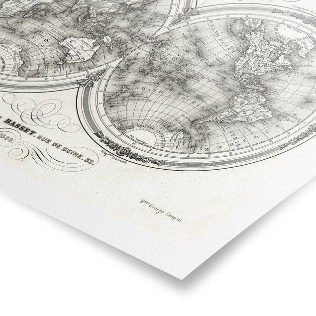 Poster - Mappa del mondo - Mappa francese del Cap del 1848 - Orizzontale 3:4