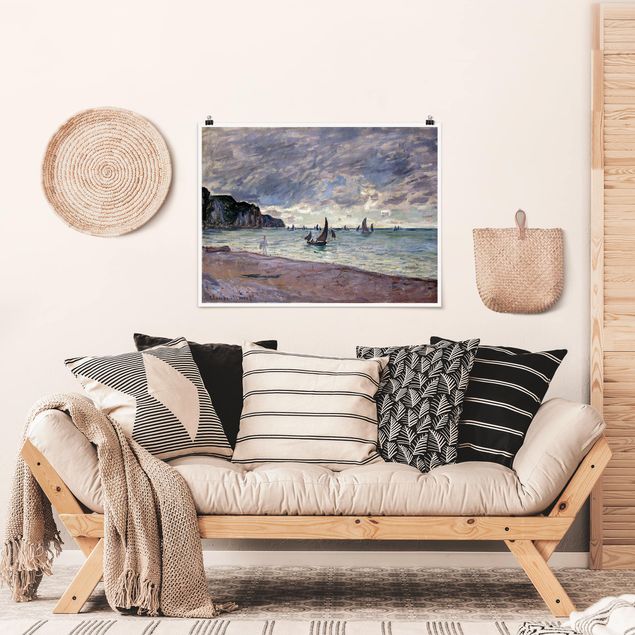 Quadri di mare Claude Monet - Barche da pesca davanti alla spiaggia e alle scogliere di Pourville