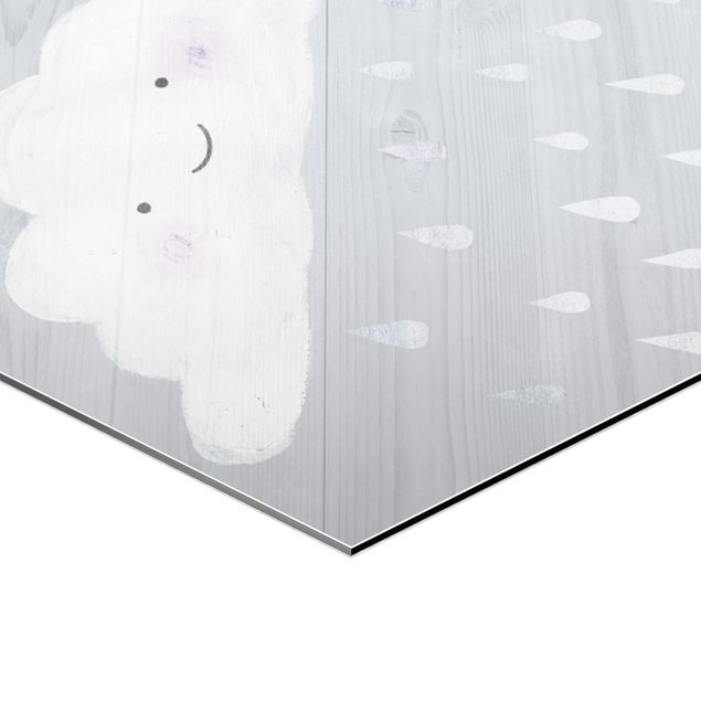 Esagono in Alluminio Dibond - Nube con argento Raindrops