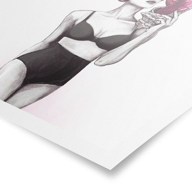 Quadri Laura Graves Art Illustrazione - Donna in biancheria intima Polpo in bianco e nero