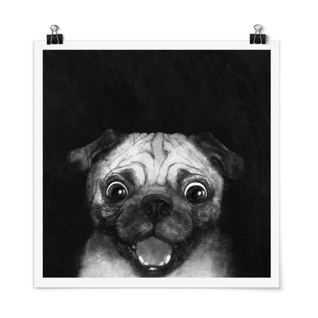 Riproduzioni quadri famosi Illustrazione - cane carlino pittura su bianco e nero