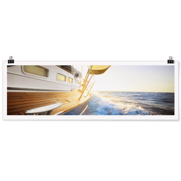 Poster spiaggia Barca a vela sull'oceano blu in pieno sole