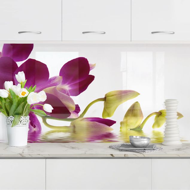Rivestimenti per cucina con fiori Acque di orchidee rosa