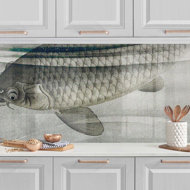 Rivestimenti per cucina con animali Illustrazione vintage di pesci asiatici IIl