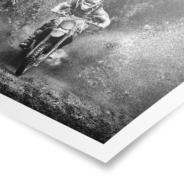 Poster in bianco e nero Motocross nel fango