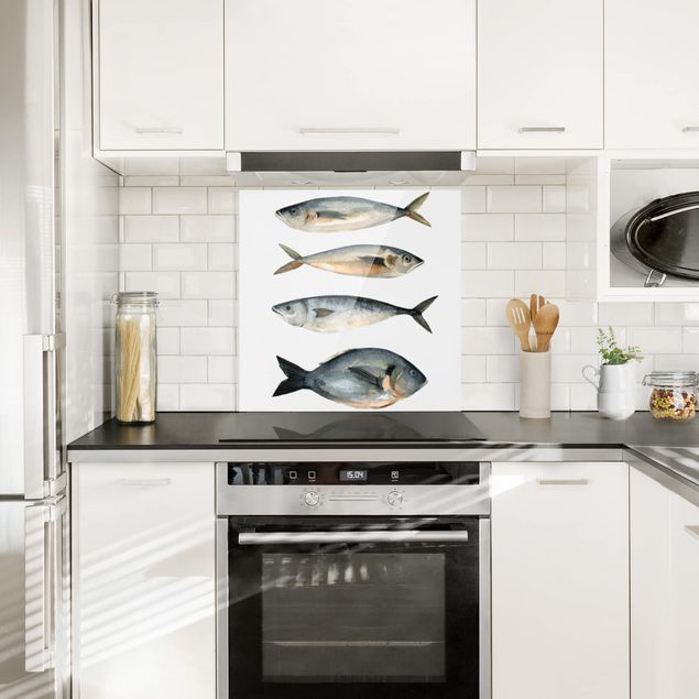 Decorazioni per cucina Quattro pesci nell'acquerello I