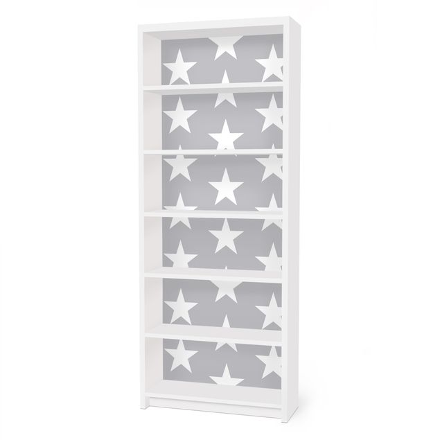 Pellicole adesive per mobili libreria Billy IKEA Stelle bianche su sfondo grigio