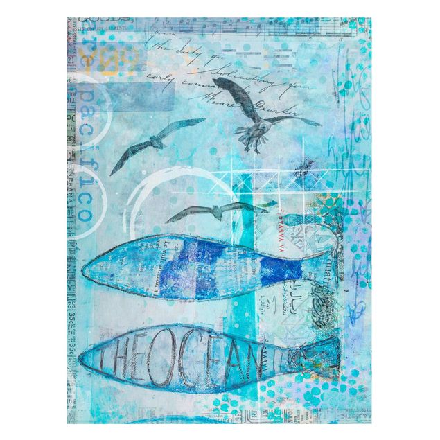 Quadro moderno Collage colorato - Pesce blu