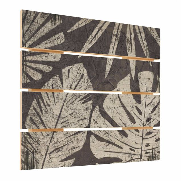 Stampa su legno - Foglie di palma contro un grigio scuro - Quadrato 1:1