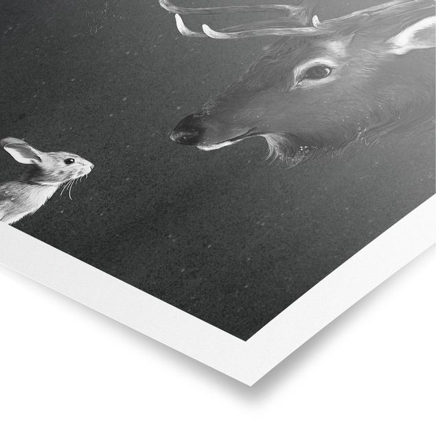 Riproduzione quadri famosi Illustrazione - Cervo e Coniglio Disegno in bianco e nero