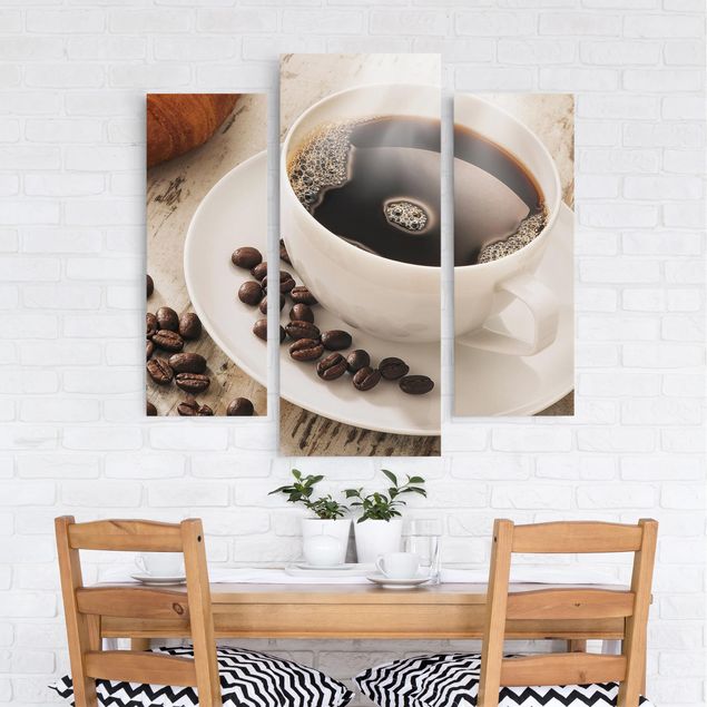 Quadro caffe Tazza di caffè a vapore con chicchi di caffè