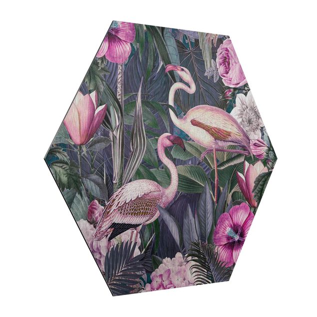 Riproduzioni quadri famosi Collage colorato - Fenicotteri rosa nella giungla