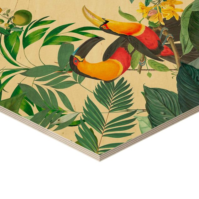 Quadri su legno Collage vintage - Uccelli nella giungla