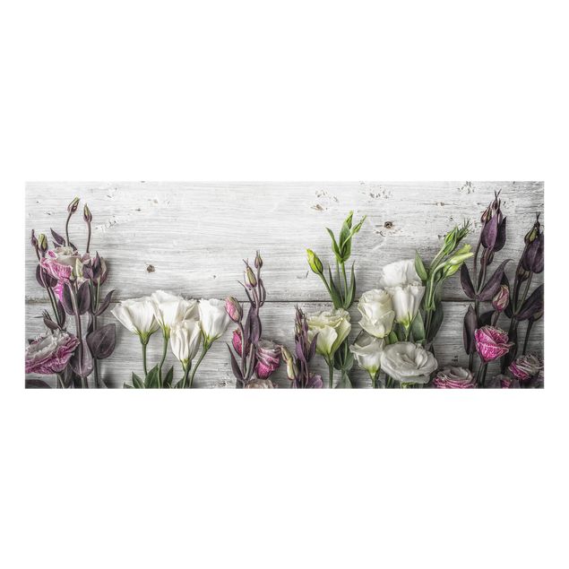 Paraschizzi cucina Tulipano Rosa su Legno Shabby