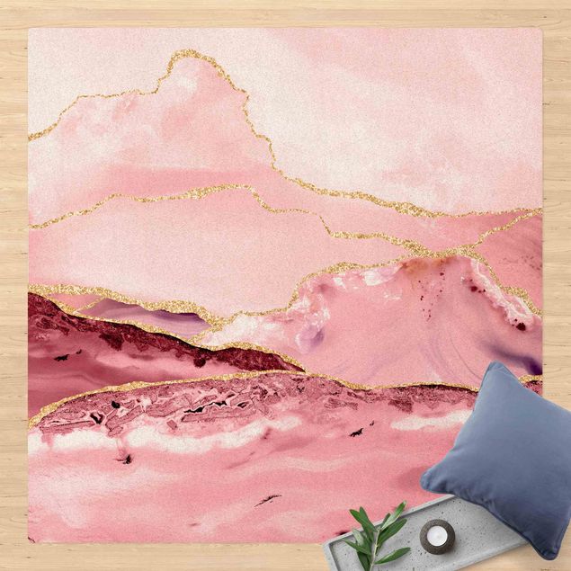 tappeti moderni astratti Montagne rosa astratte con linee d'oro