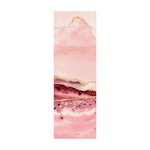 Tappetino di sughero - Montagne rosa astratte con linee d'oro - Formato verticale 1:2