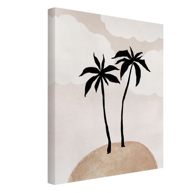 Quadri su tela paesaggio Isola di palme astratta con luna con nuvole