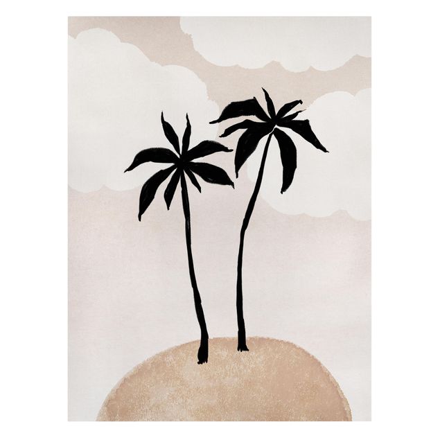 Stampe Isola di palme astratta con luna con nuvole