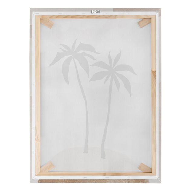 Stampa su tela - Isola di palme astratta con luna con nuvole - Formato verticale 3:4