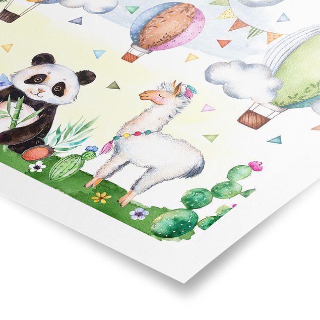 Poster animali Panda e lama acquerello