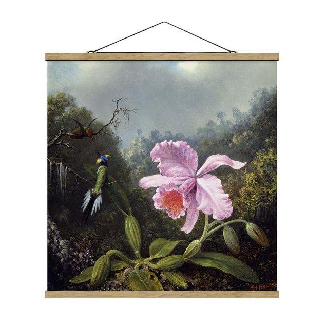 Quadri moderni   Martin Johnson Heade - Natura morta con un'orchidea e una coppia di colibrì