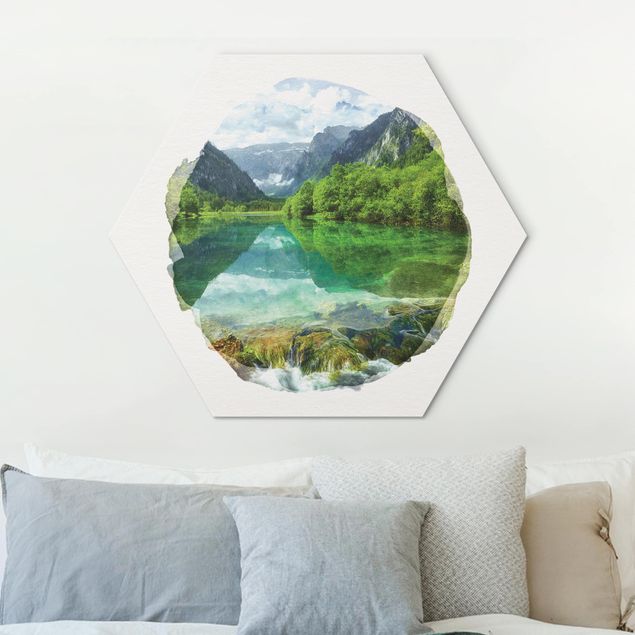 Quadri paesaggistici Acquerelli - Lago di montagna con riflessi d'acqua