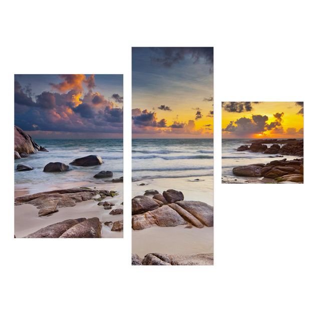 Stampa su tela 3 parti - Sunrise beach in Thailand - Collage 1