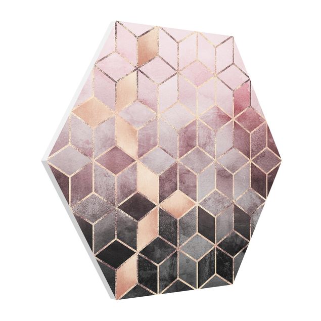 Quadri in 3d Geometria dorata rosa-grigio