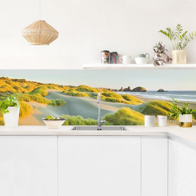 Rivestimenti per cucina con paesaggio Dune ed erbe sul mare