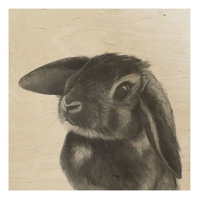 Stampe su legno Illustrazione - Coniglio - Disegno in bianco e nero