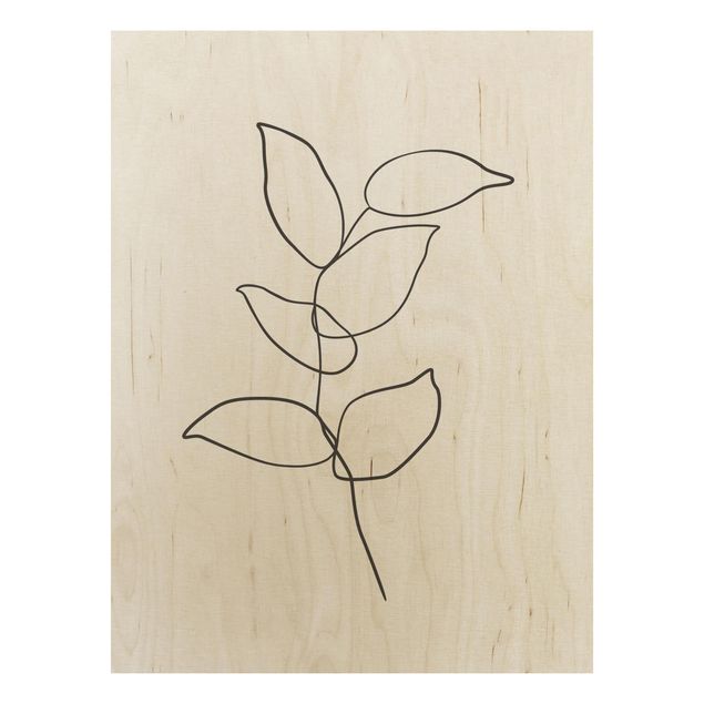 Quadri in legno con fiori Line Art - Ramo Bianco e Nero