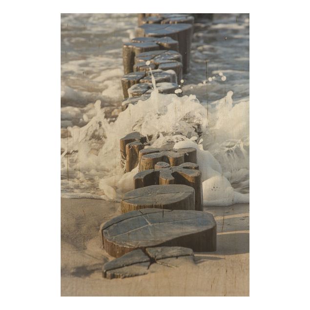 Quadri in legno con paesaggio Frangiflutti sulla spiaggia