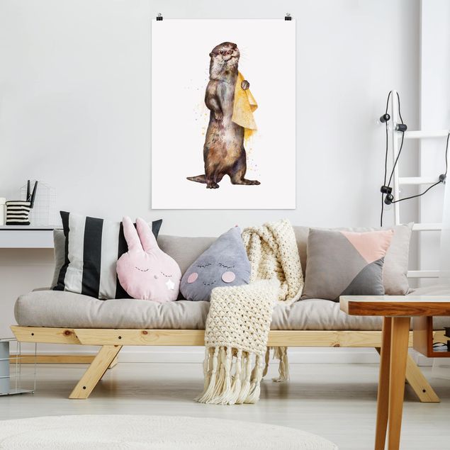 Quadri con animali Illustrazione - Lontra Con Asciugamano Pittura Bianco