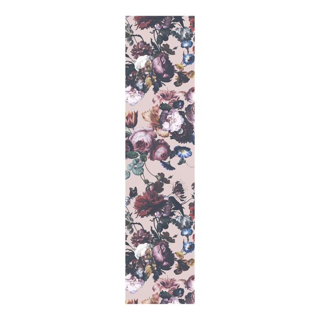 Tende a pannello scorrevoli con disegni Fiori antichi con tulipani e rose su rosa