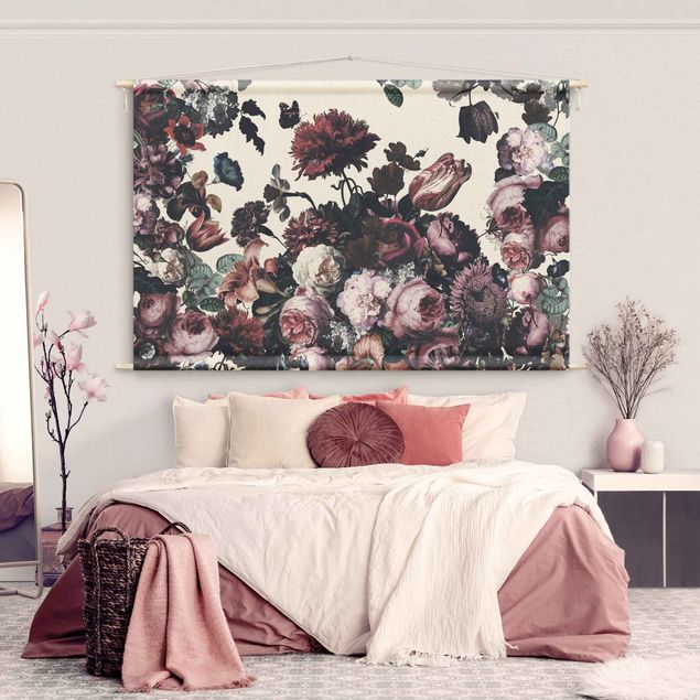 Arazzi da parete moderni Esplosione di fiori antichi con bouquet di rose