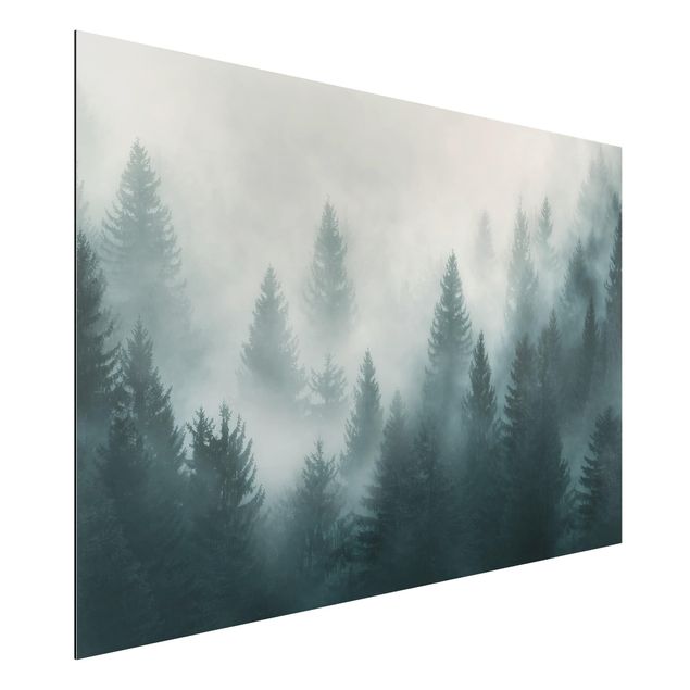 Quadri paesaggistici Foresta di conifere nella nebbia