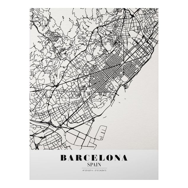 Quadri moderni bianco e nero Mappa di Barcellona - Classica