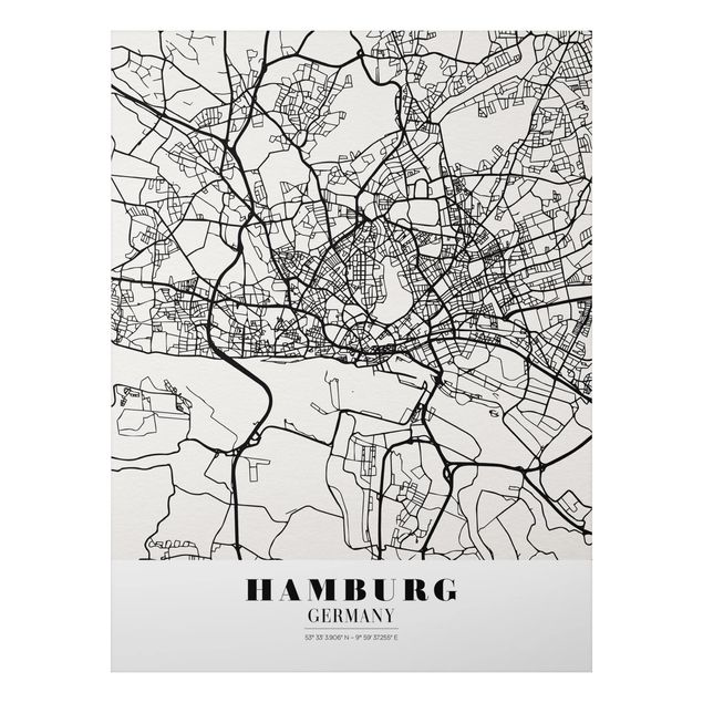 Quadri in bianco e nero Mappa di Amburgo - Classica
