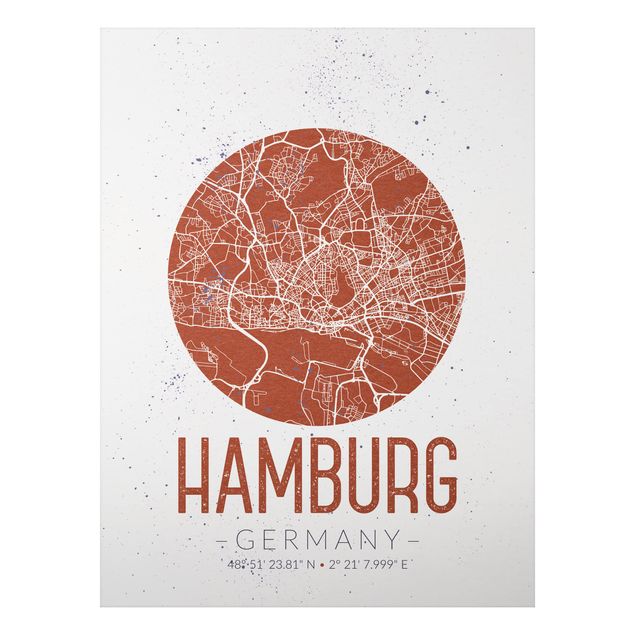 Quadri in bianco e nero Mappa di Amburgo - Retrò