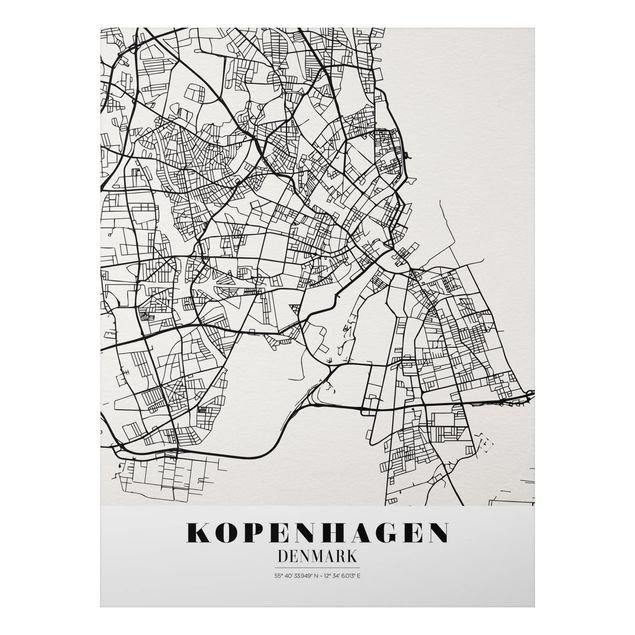 Quadri in bianco e nero Mappa di Copenaghen - Classica