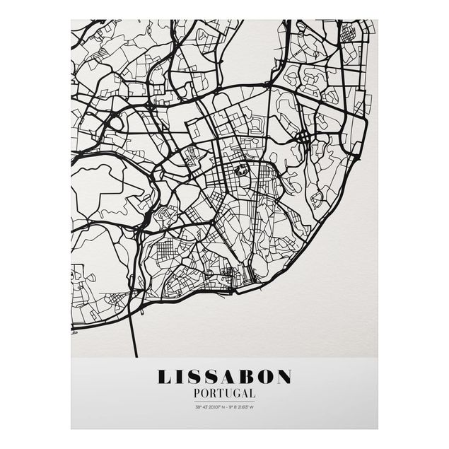 Quadri bianco e nero Mappa di Lisbona - Classica