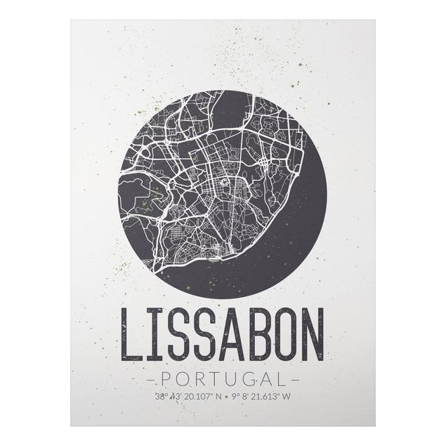 Quadri in bianco e nero Mappa di Lisbona - Retrò