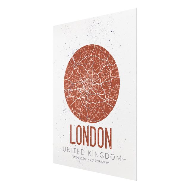 Quadri moderni bianco e nero Mappa della città di Londra - Retrò