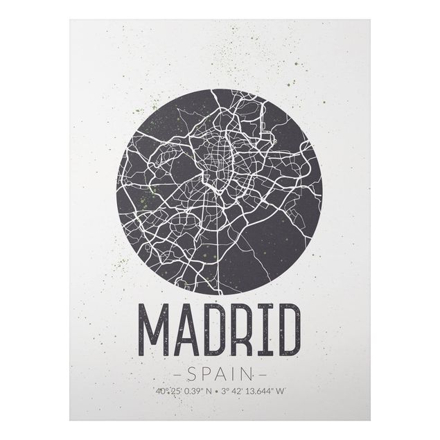 Quadri bianco e nero Mappa di Madrid - Retrò